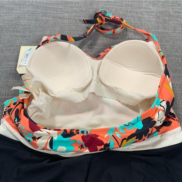 Sea Angel Halter Orange Floral Swimsuit Meadowdale Black Cheeky Bottom Womens L - Picture 11 of 14